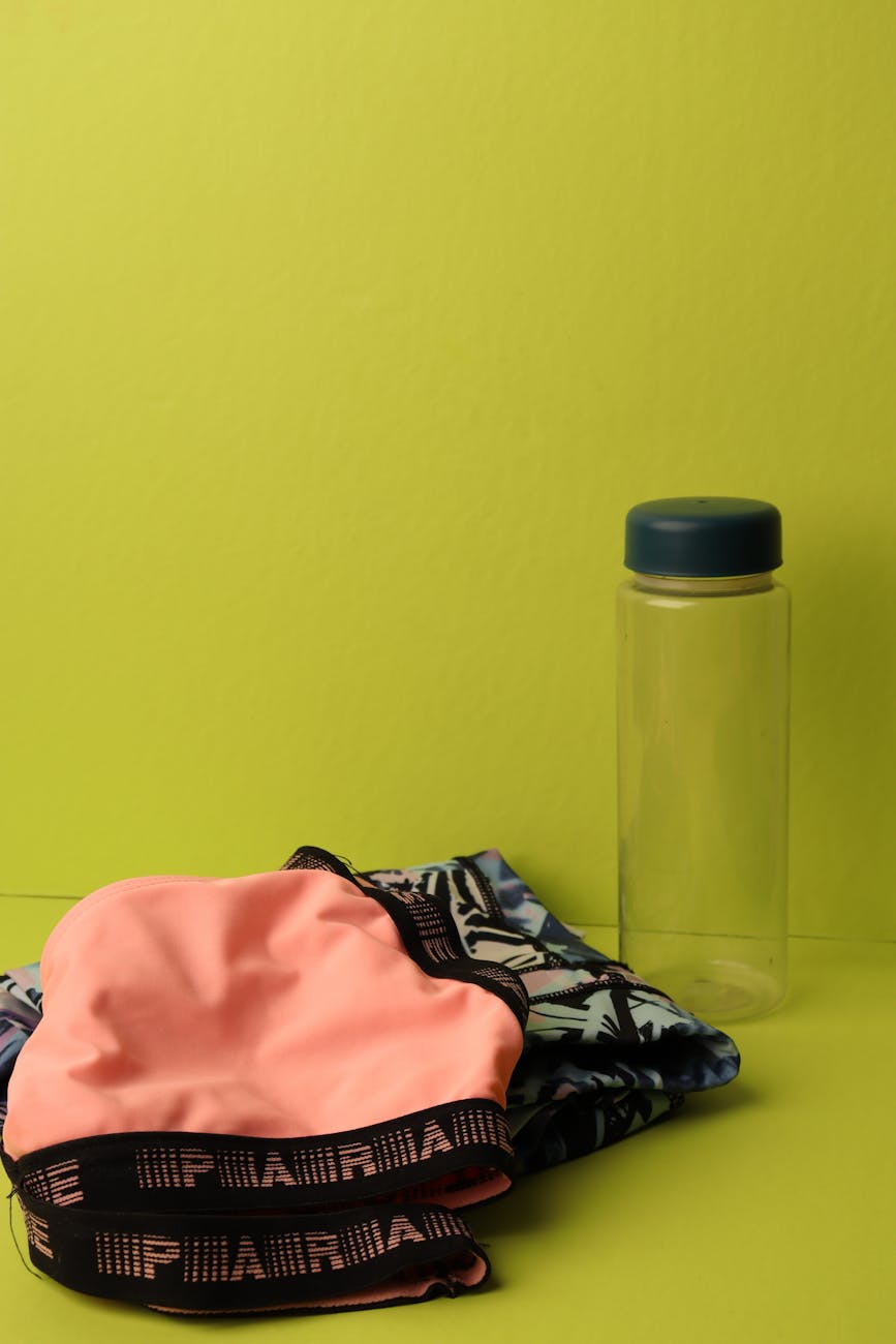 A seamless blend of daily life objects and fitness elements like a water bottle.
